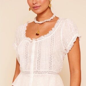 RIXO White Eyelet Sandi Cotton Top